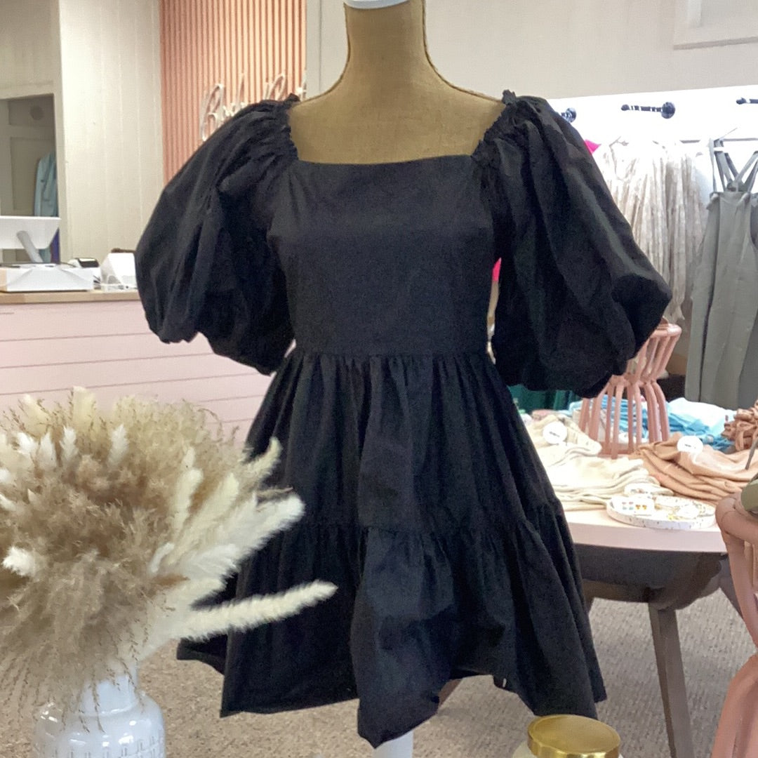 Black Bubble Sleeve Babydoll Dress | Blush Boutique
