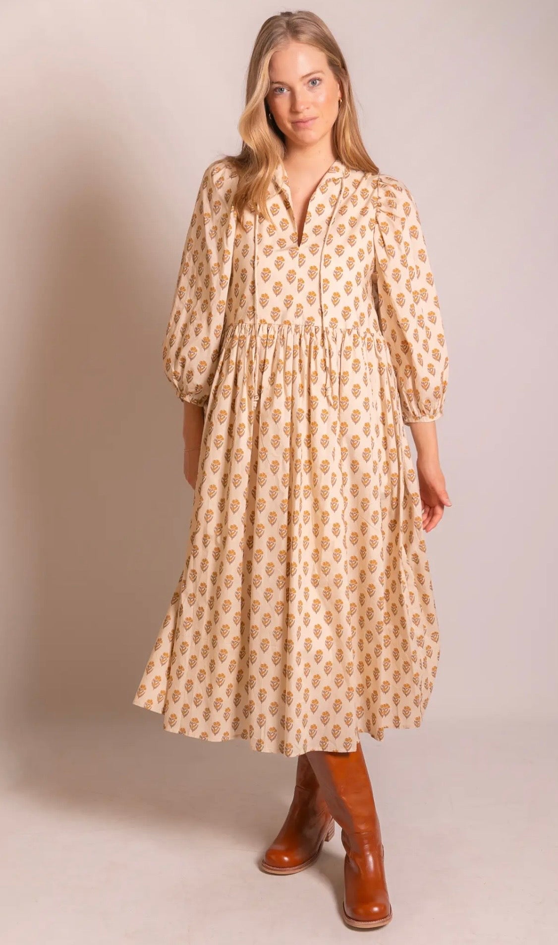 Cotton Billowy Sleeve Dress