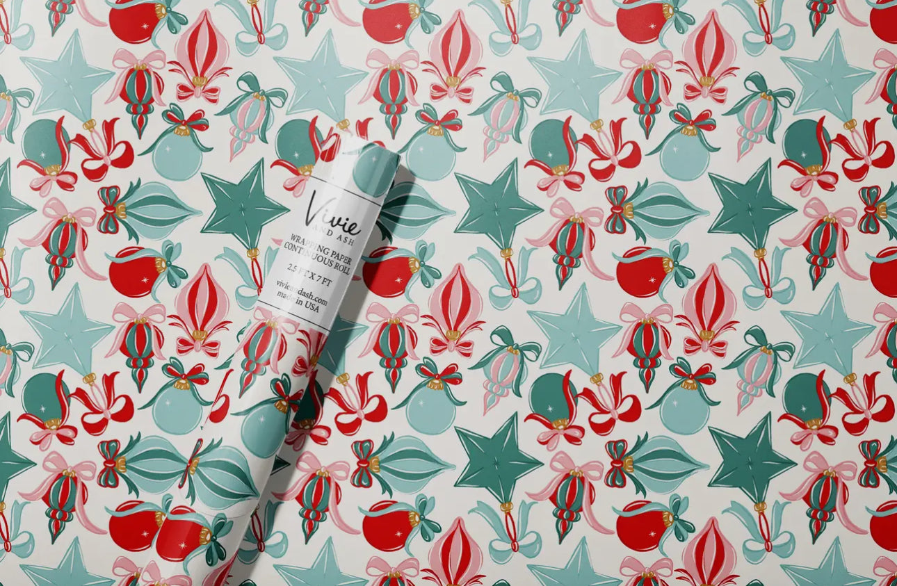 Christmas Ornaments & Bows Wrapping Paper Roll