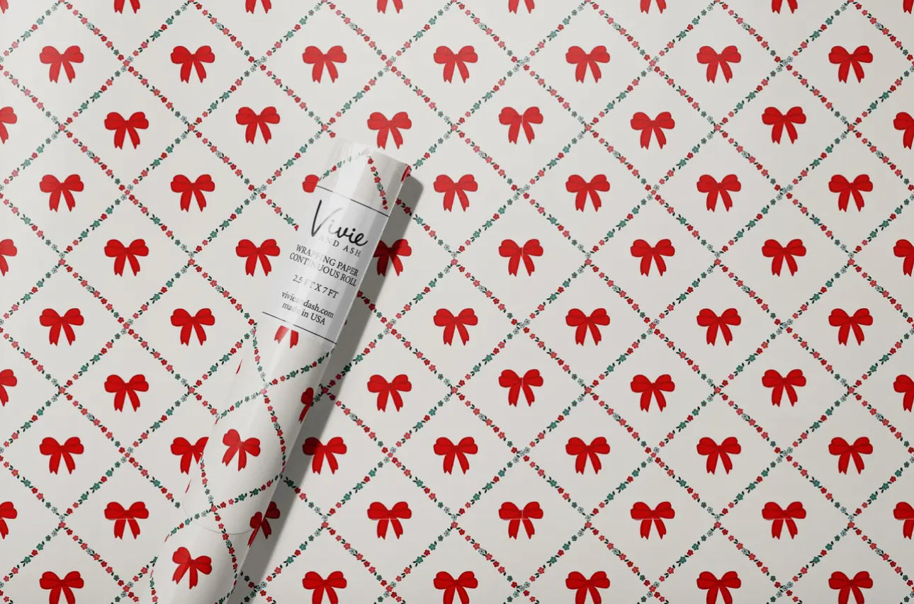 Christmas Ditsy Floral Bows Wrapping Paper Roll