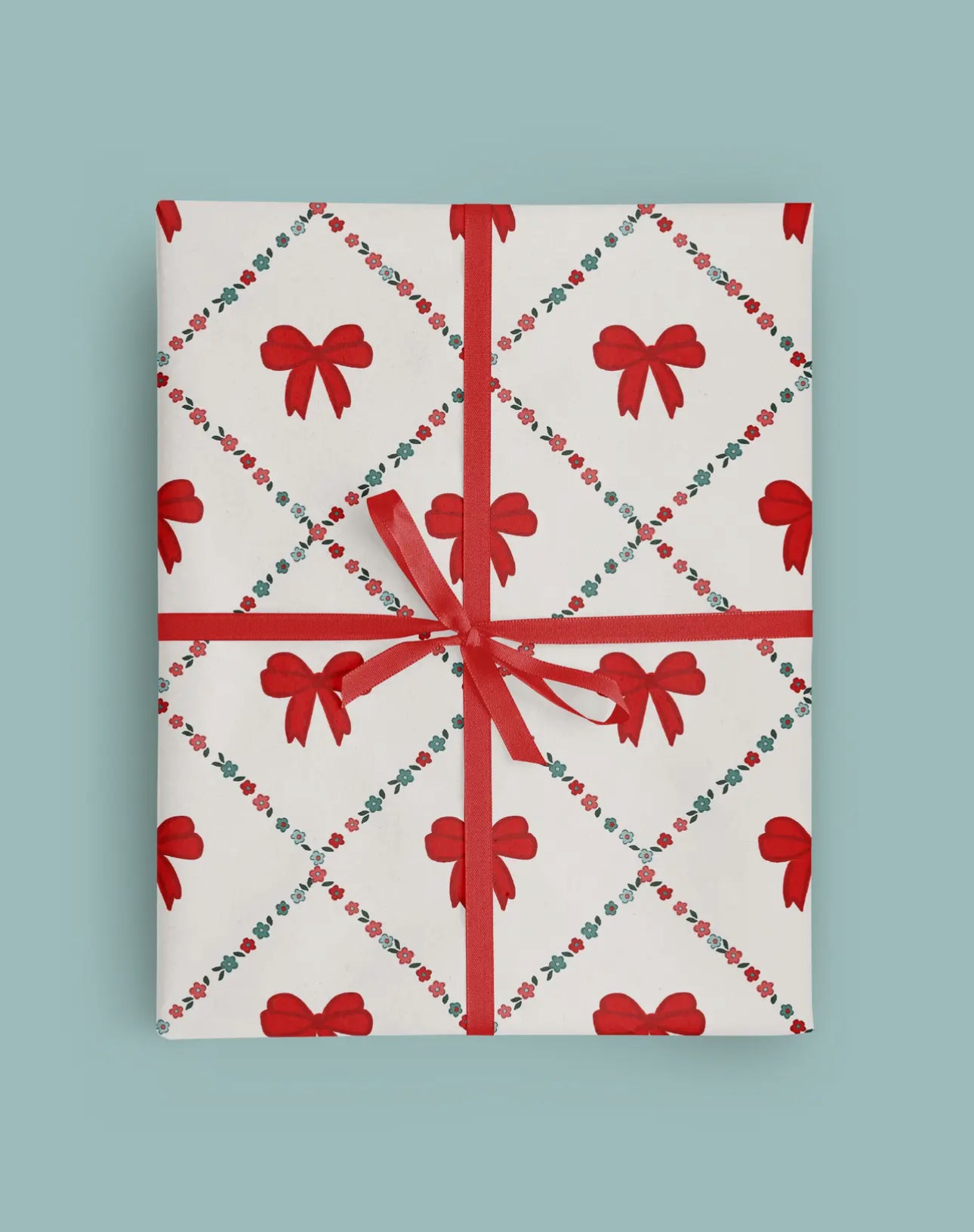 Christmas Ditsy Floral Bows Wrapping Paper Roll