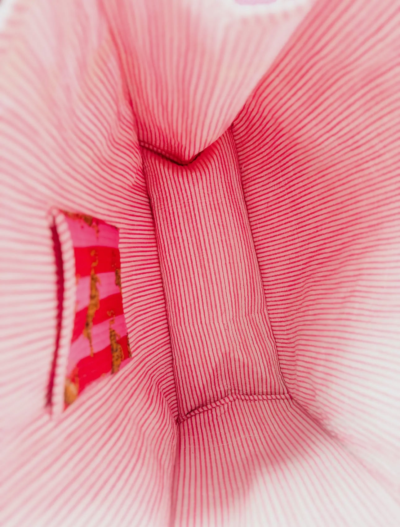 Tiger Pink & Red Striped Large Quilted Tote Bag