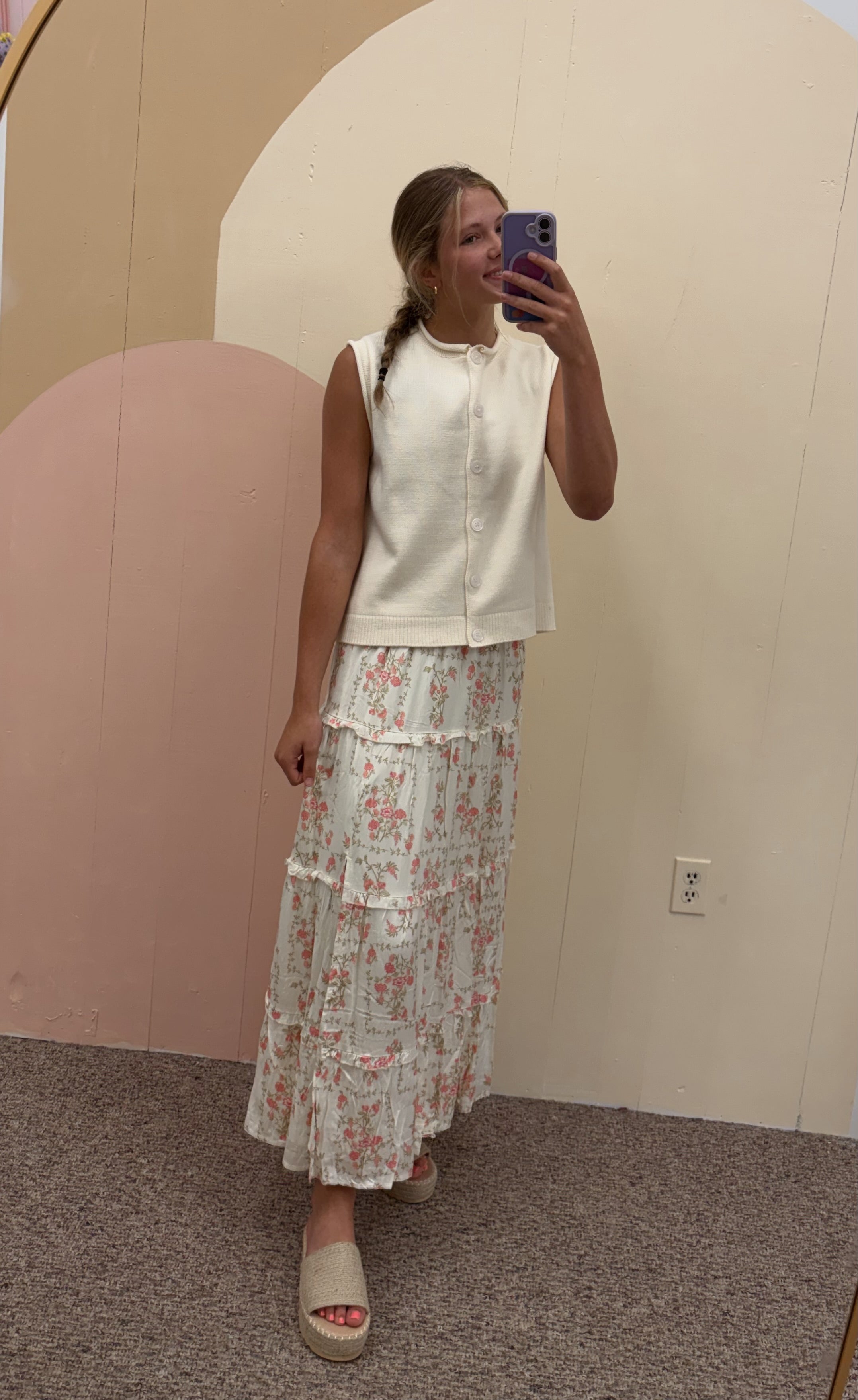Floral Print Tiered Ruffle Maxi Skirt