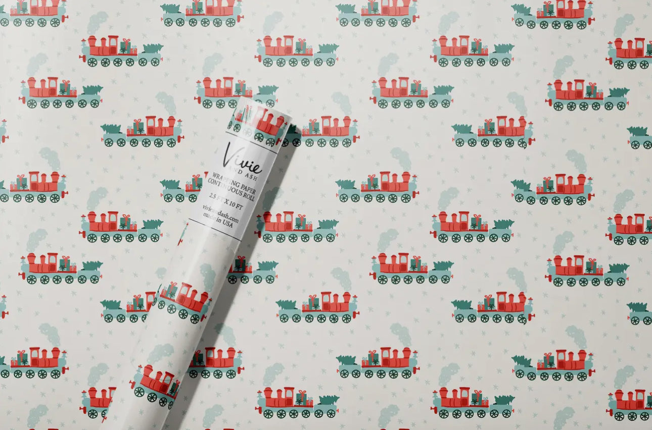 Christmas Trains Wrapping Paper Roll