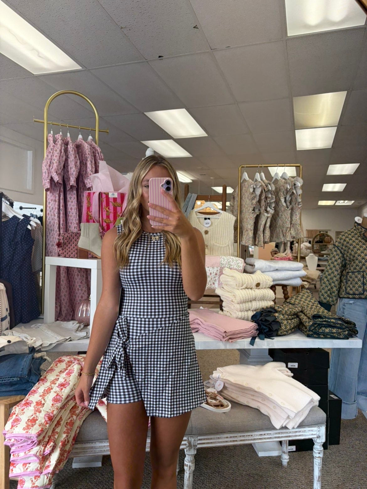 Gingham Wrap Tie Athletic Dress