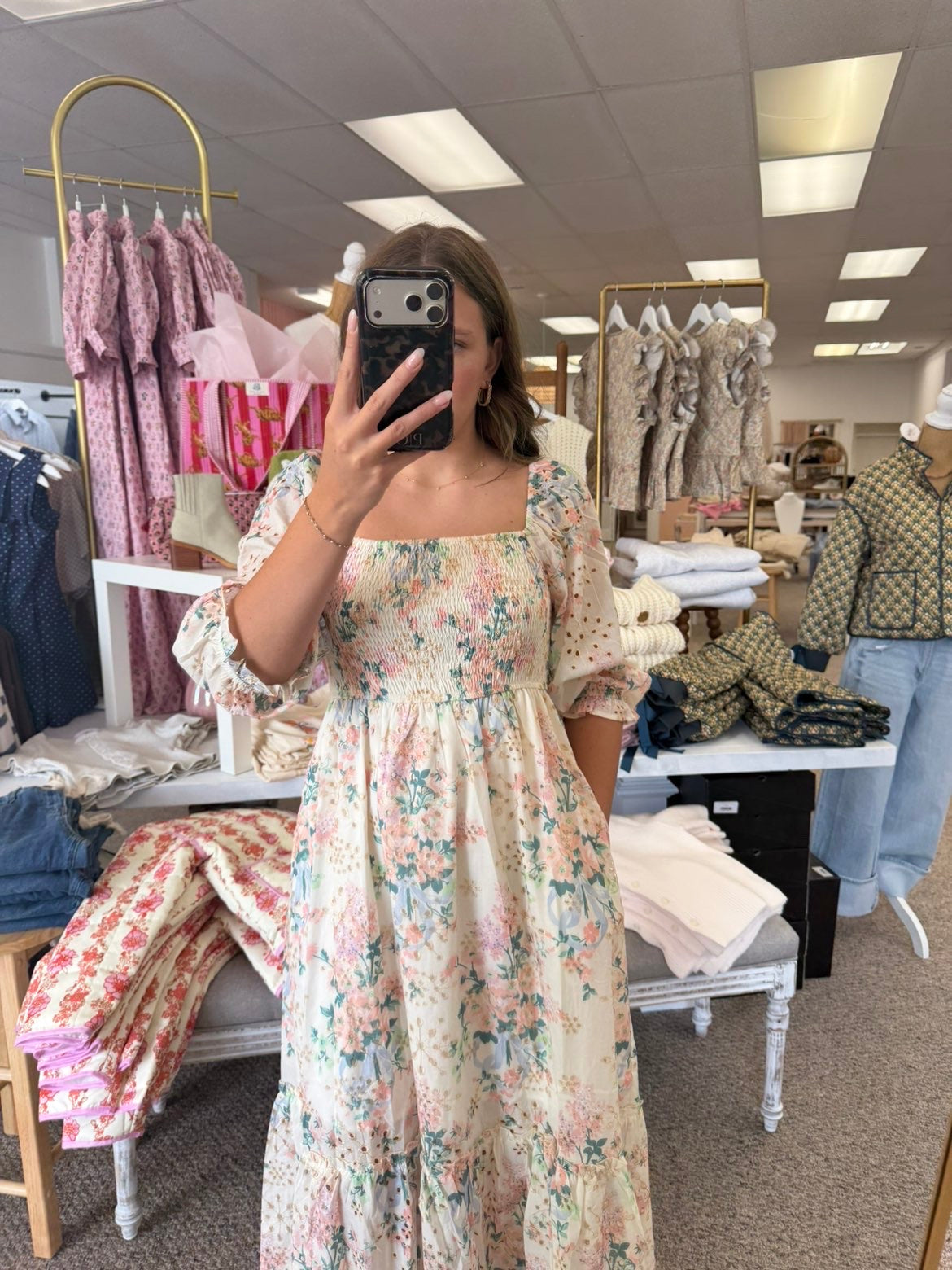 Pastel Eyelet Floral Maxi Dress