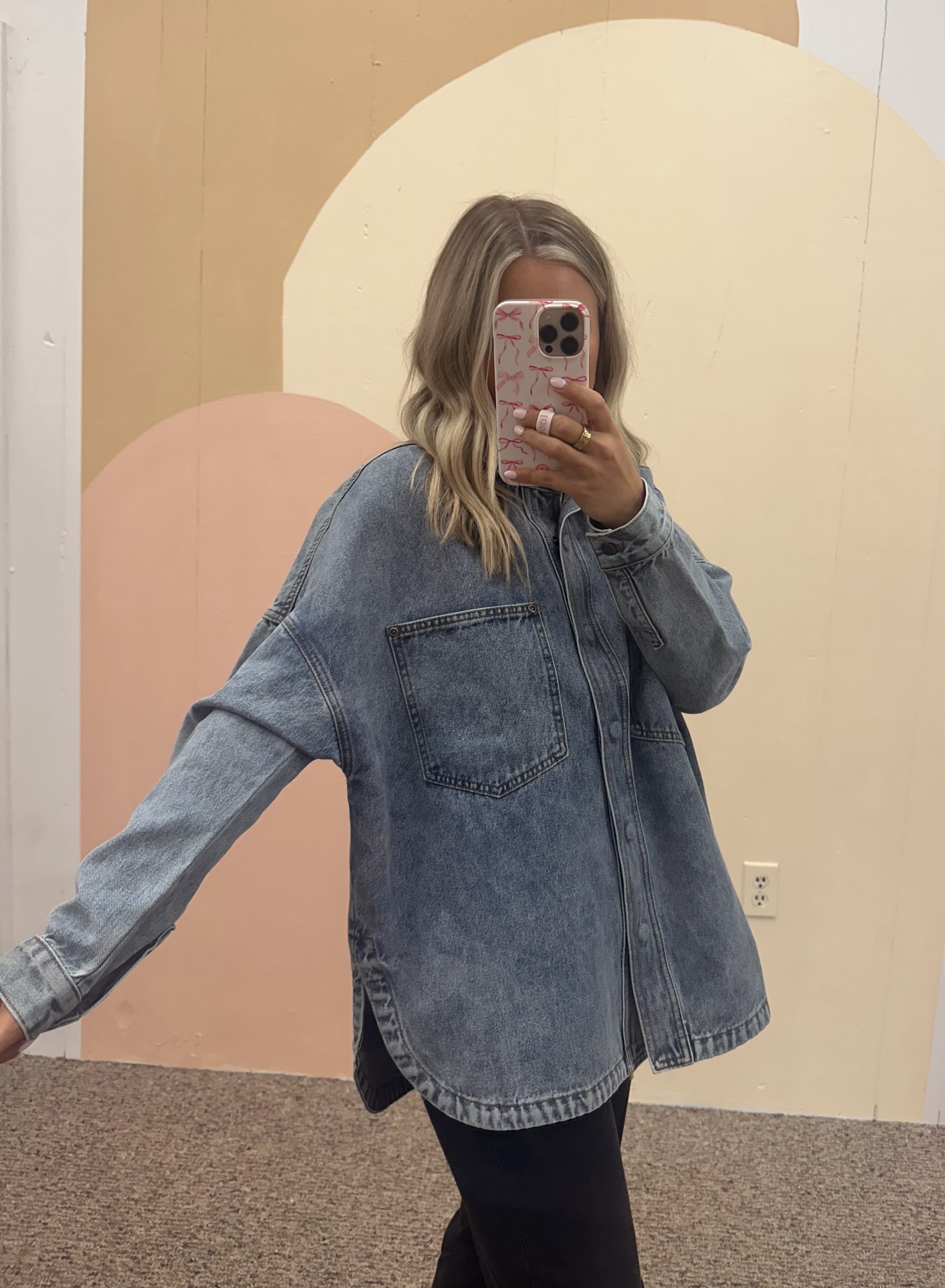 【2plan】Curved neck denim jacket Collarless denim jacket - 2PLAN | 60% - Asian Fashion Online