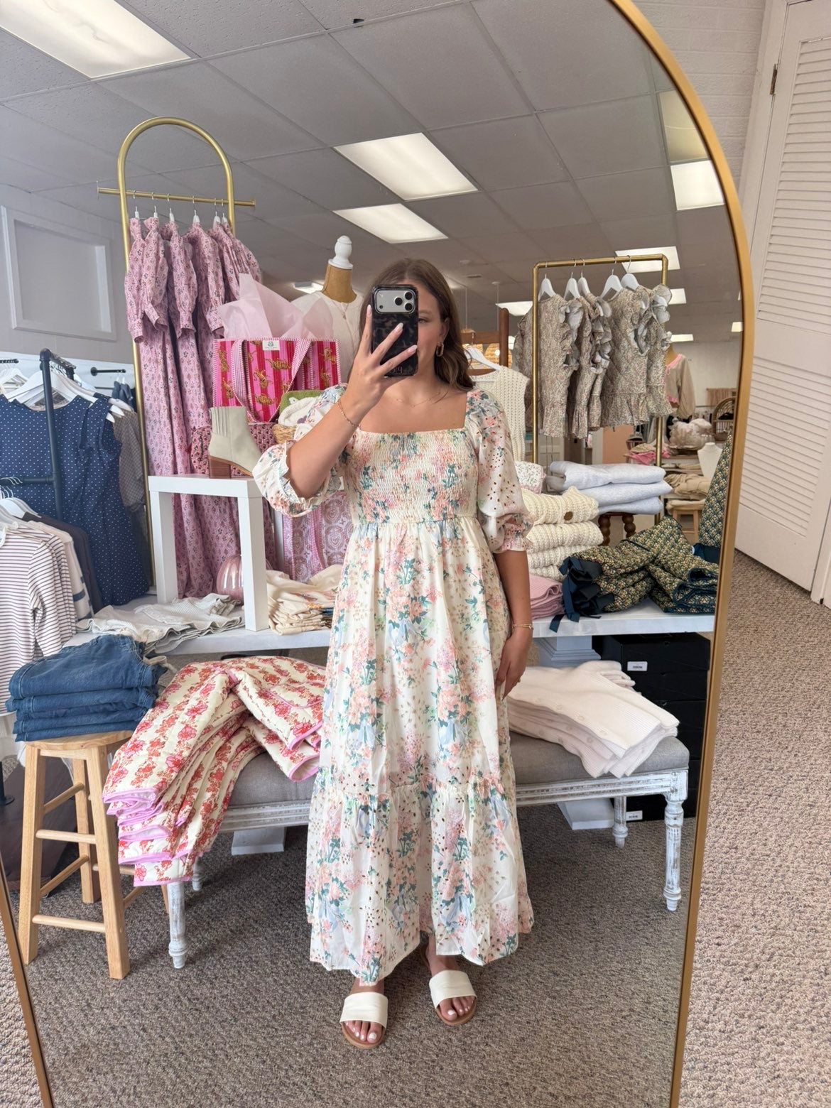 Pastel Eyelet Floral Maxi Dress