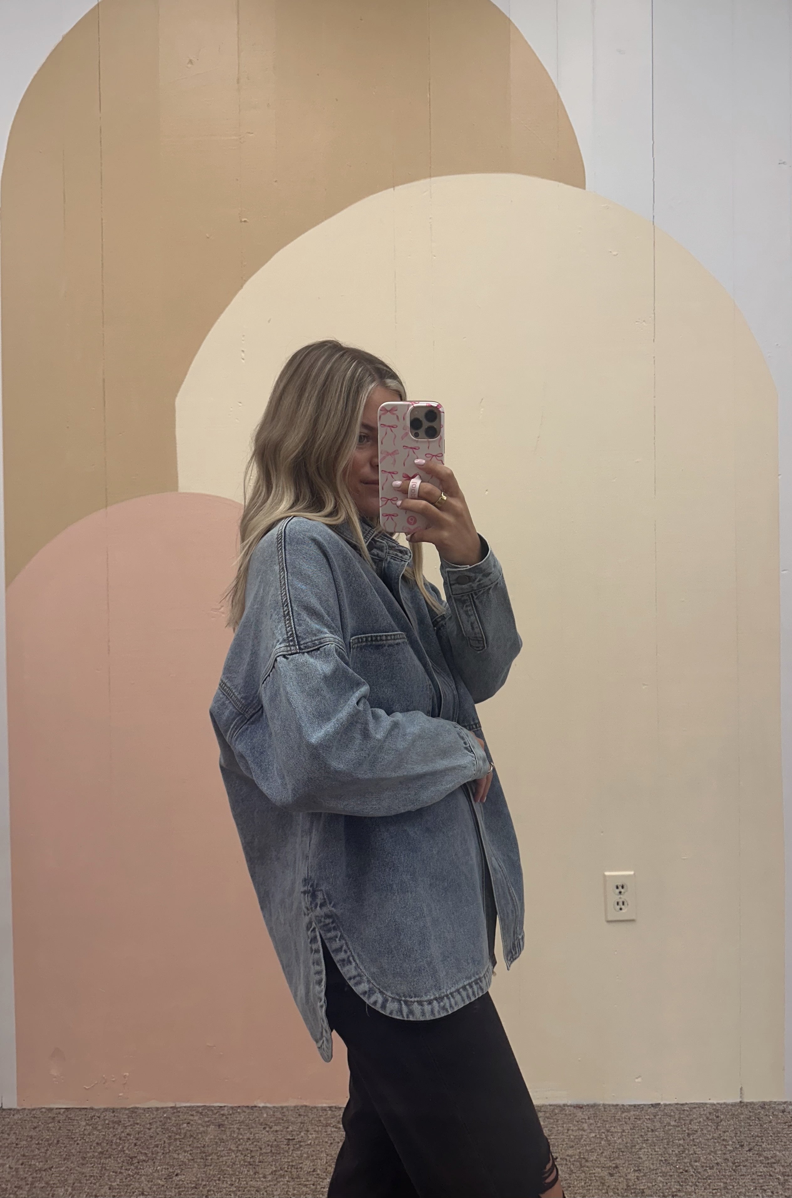 Washed Denim Jacket with Curved Hem