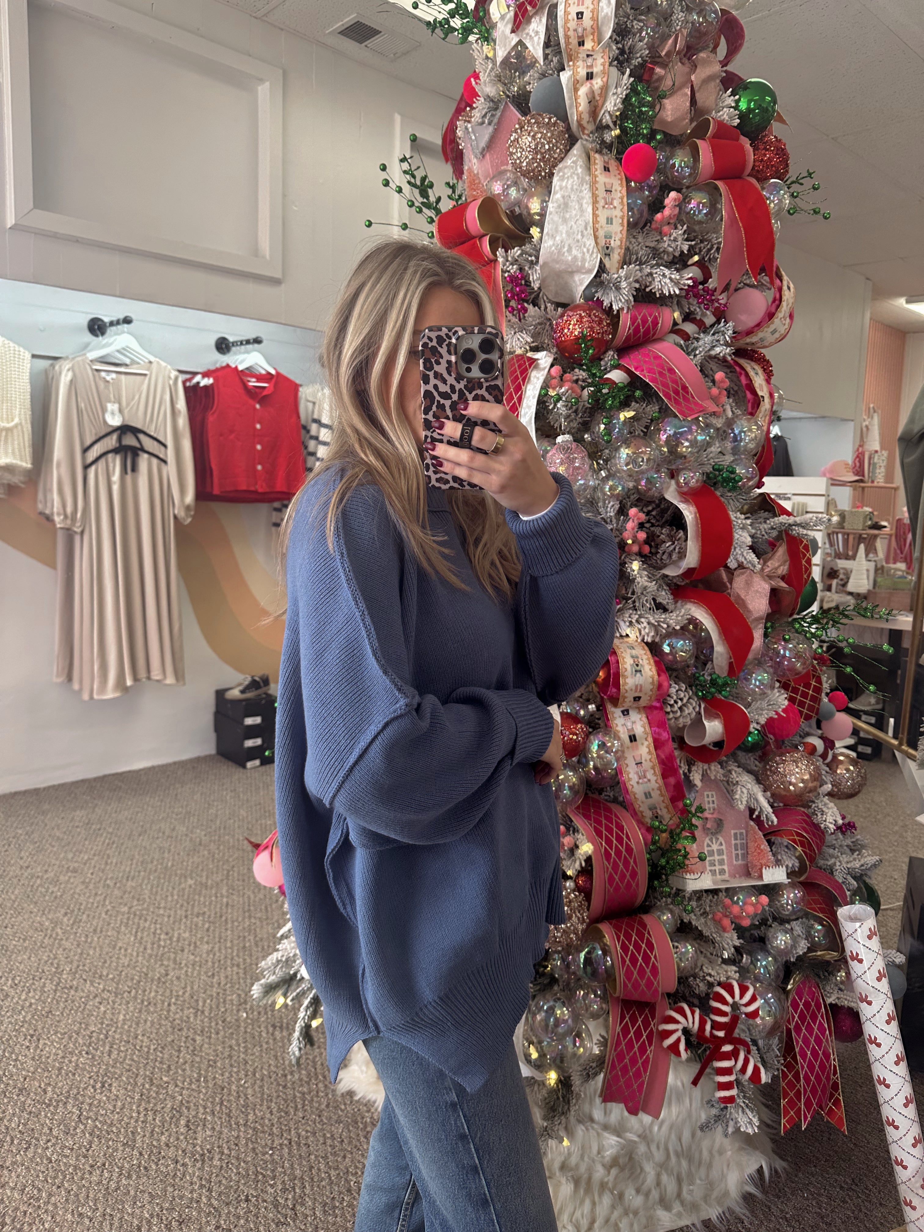 Dusty Blue Ribbed Oversized Sweater