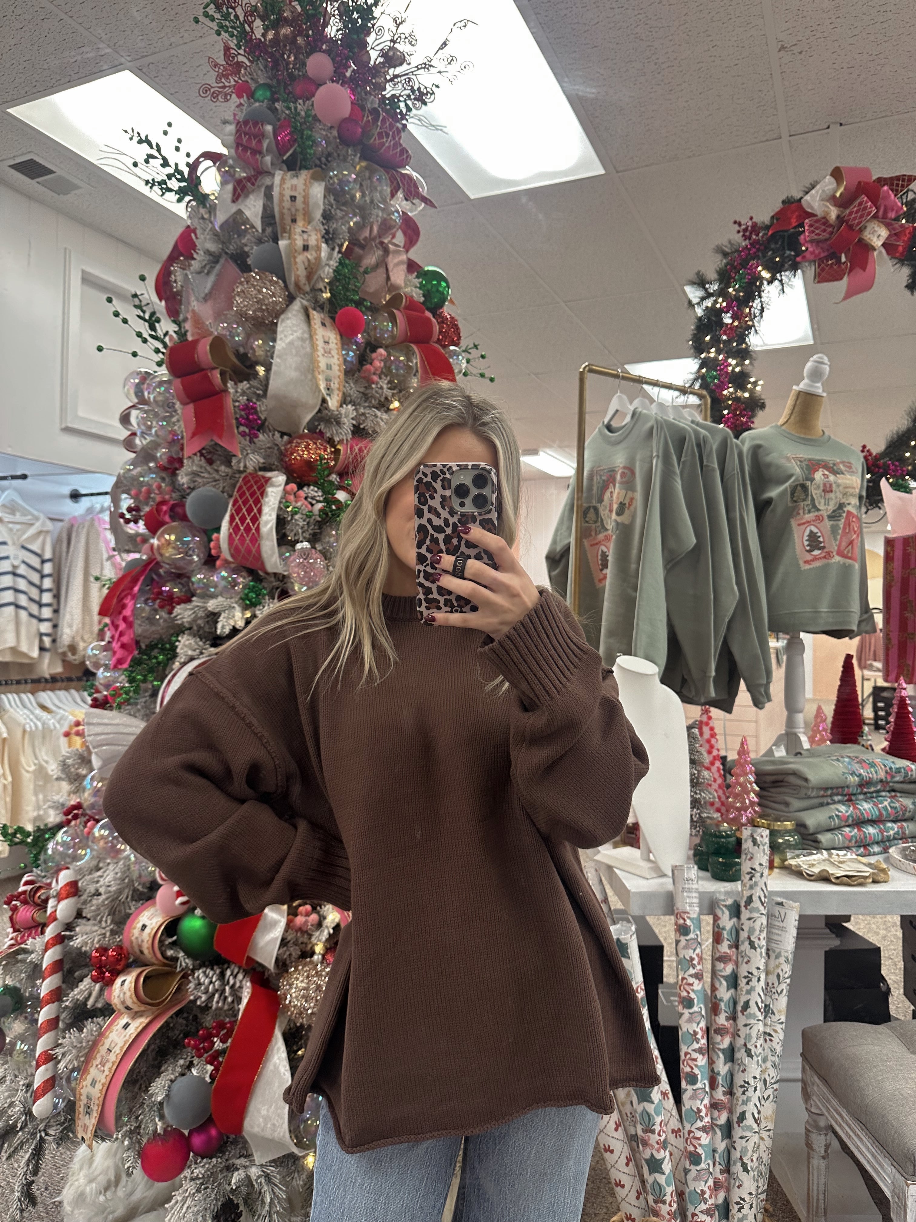 Chocolate Brown Relaxed Boyfriend Fit Sweater