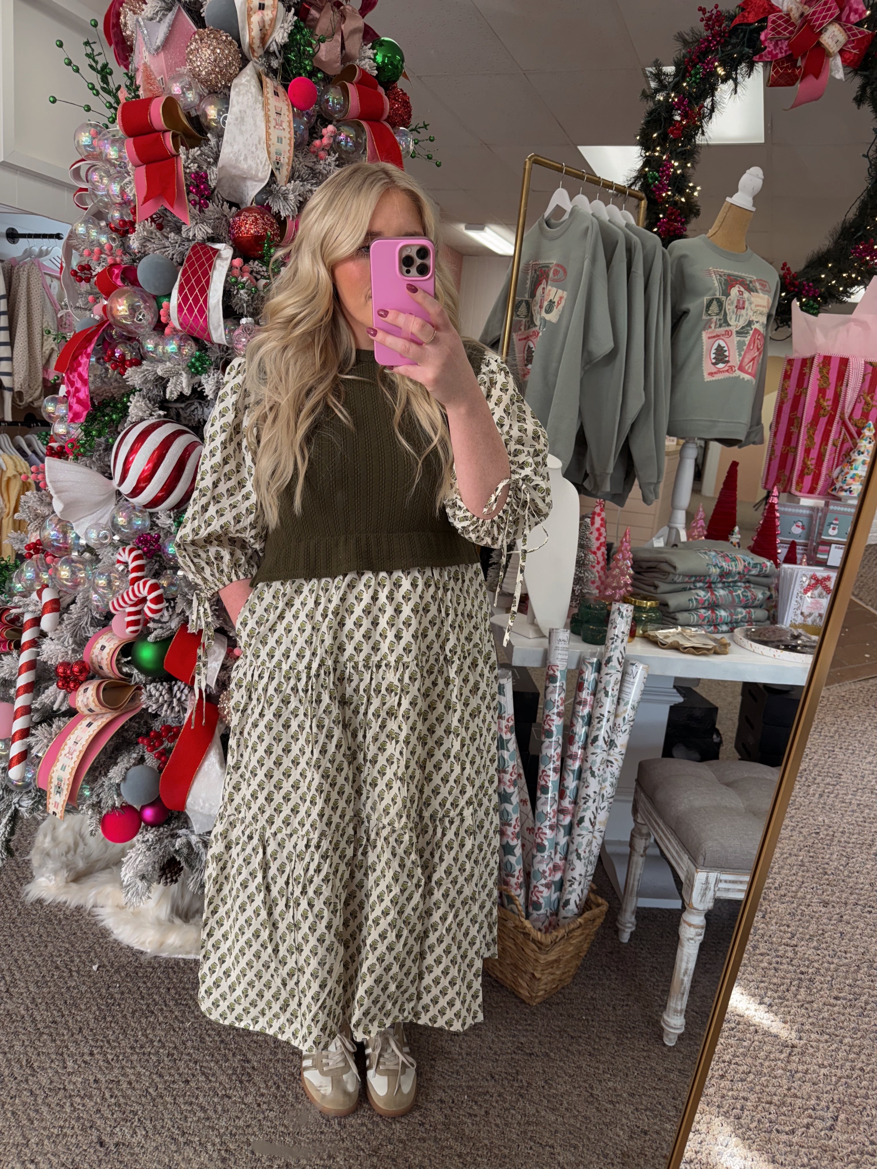 Plus Green Floral Print Tiered Midi Dress