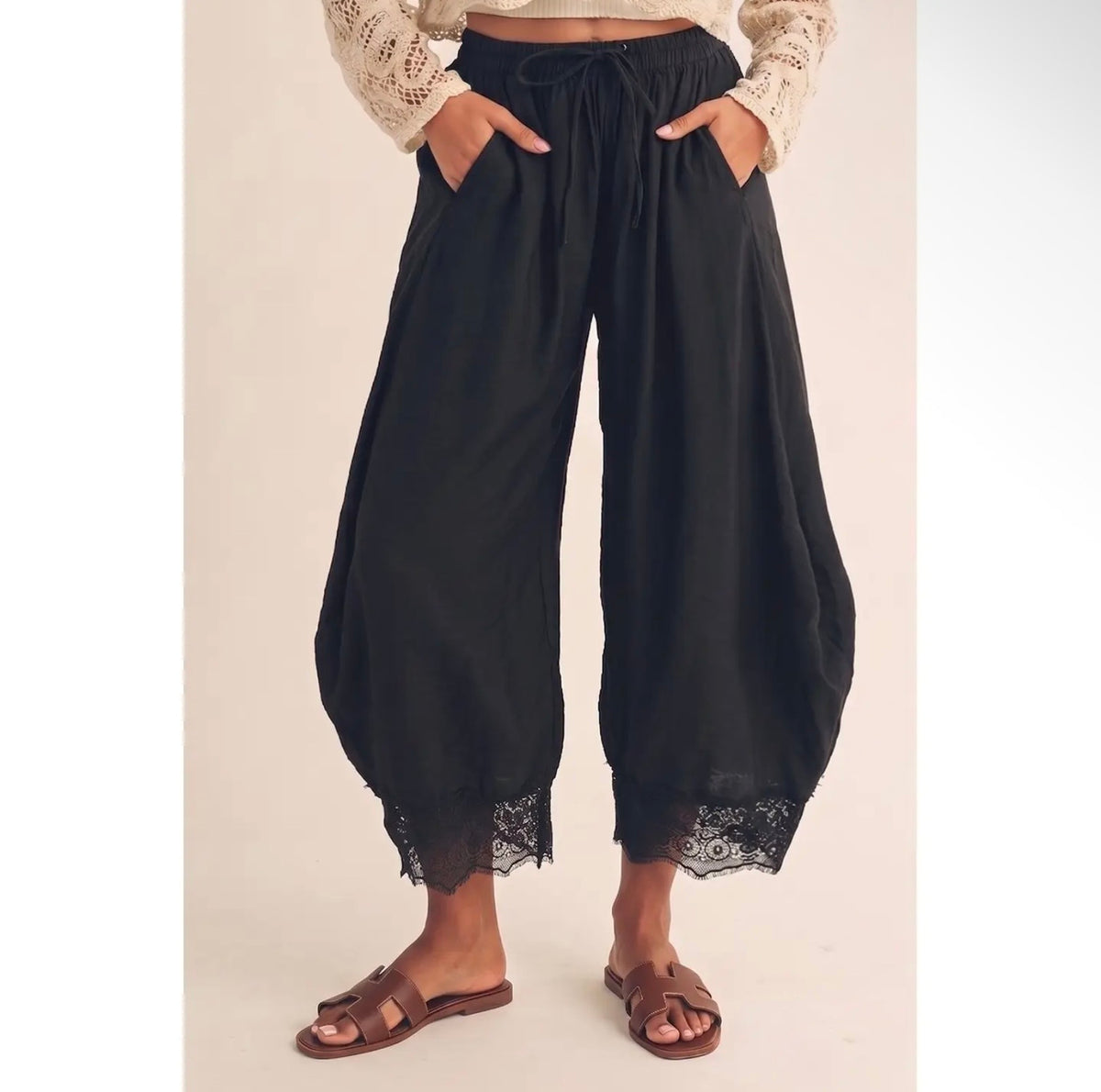 Boho Lace Trim Barrel Balloon Pants