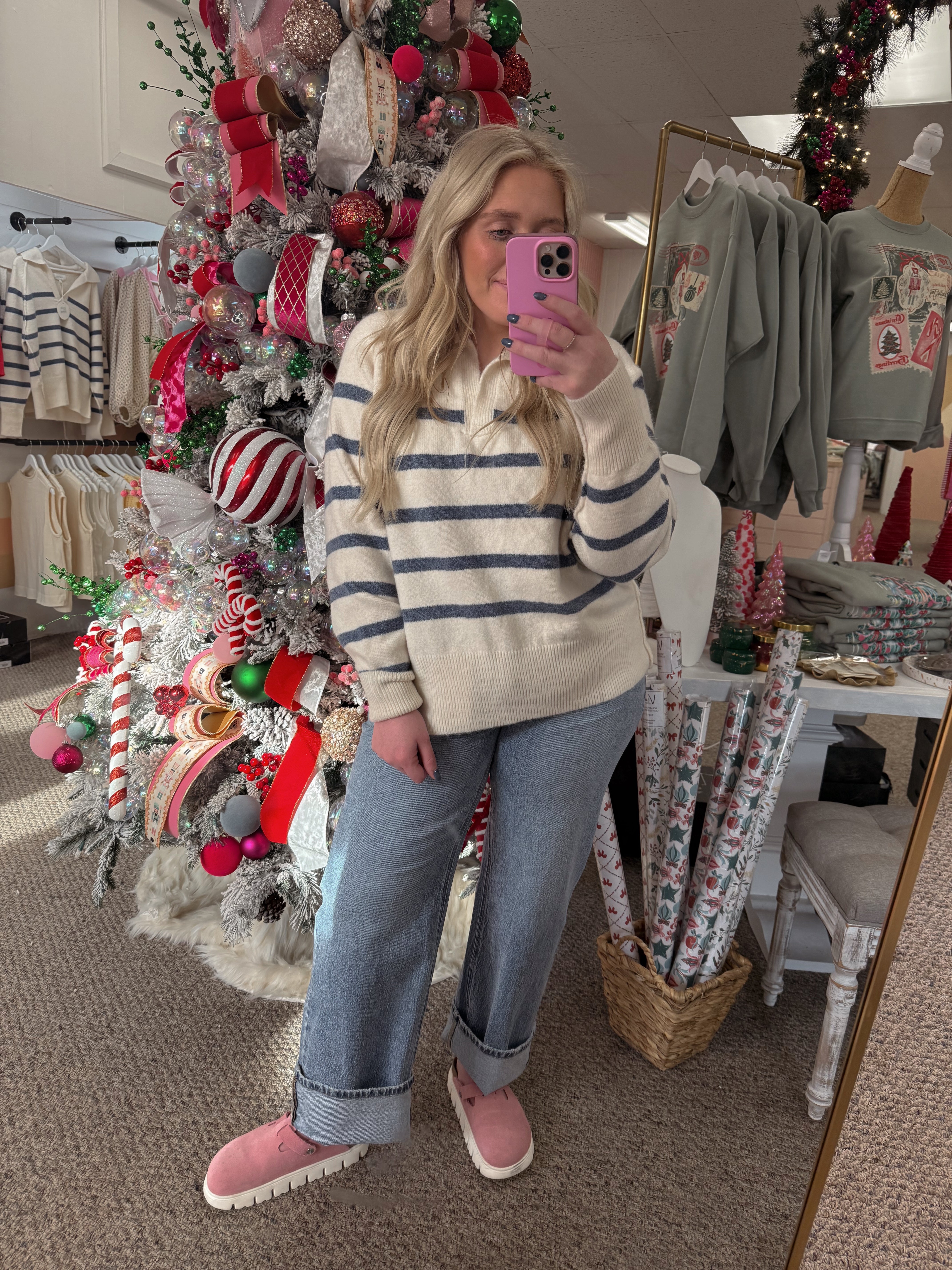 Ivory and Blue Striped Sweater