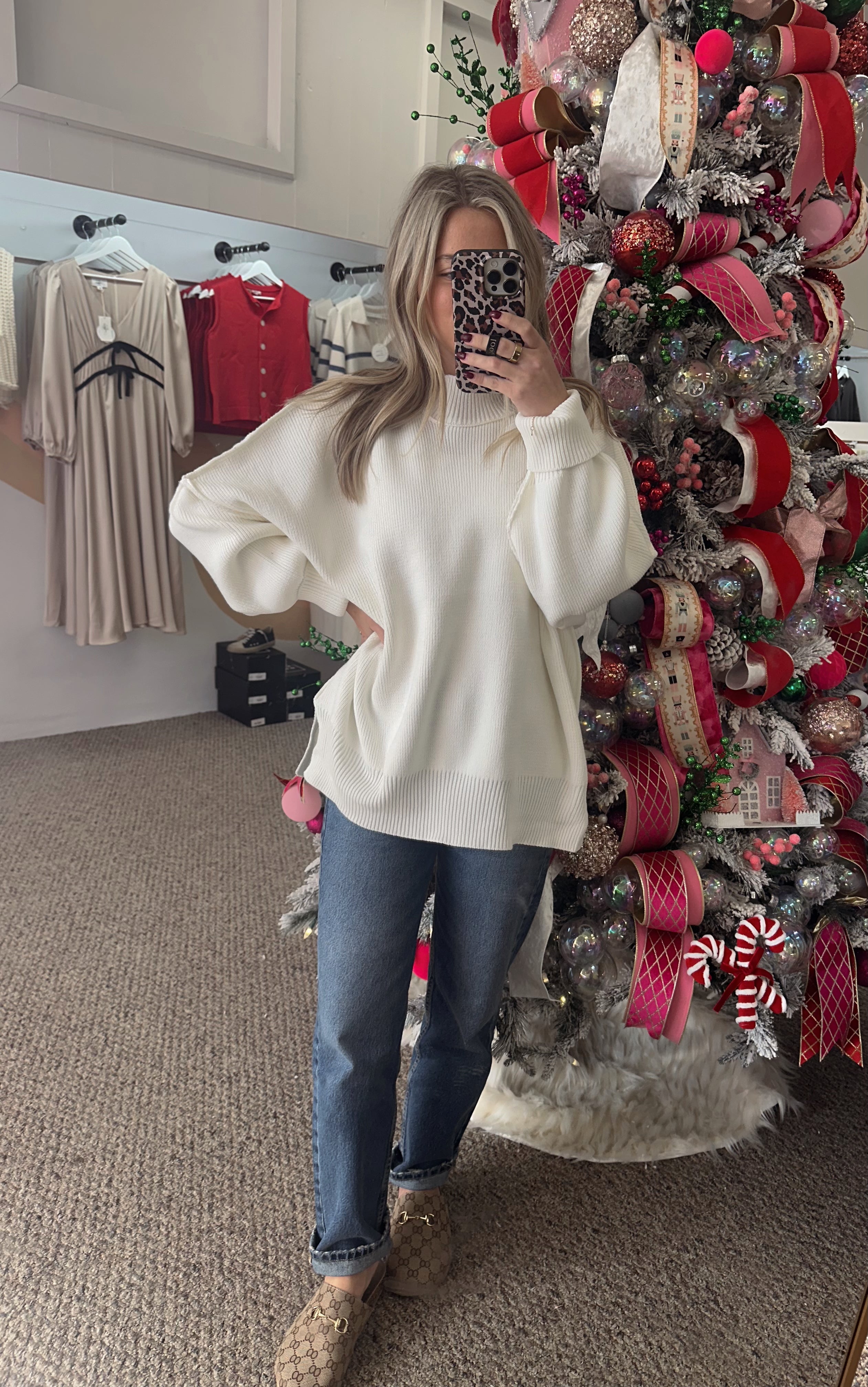 Ivory Ribbed Oversized Sweater