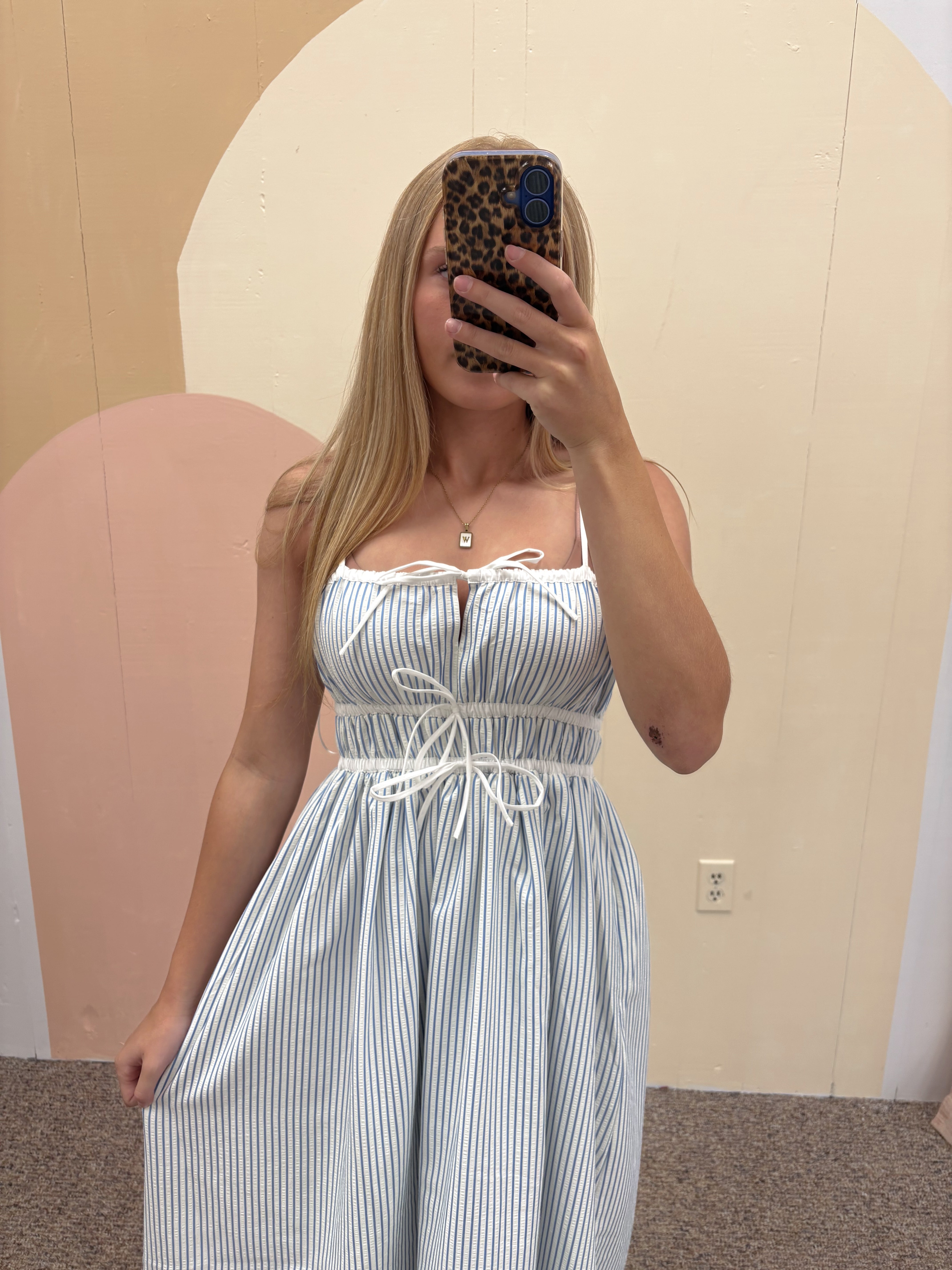 Blue Striped Midi Dress
