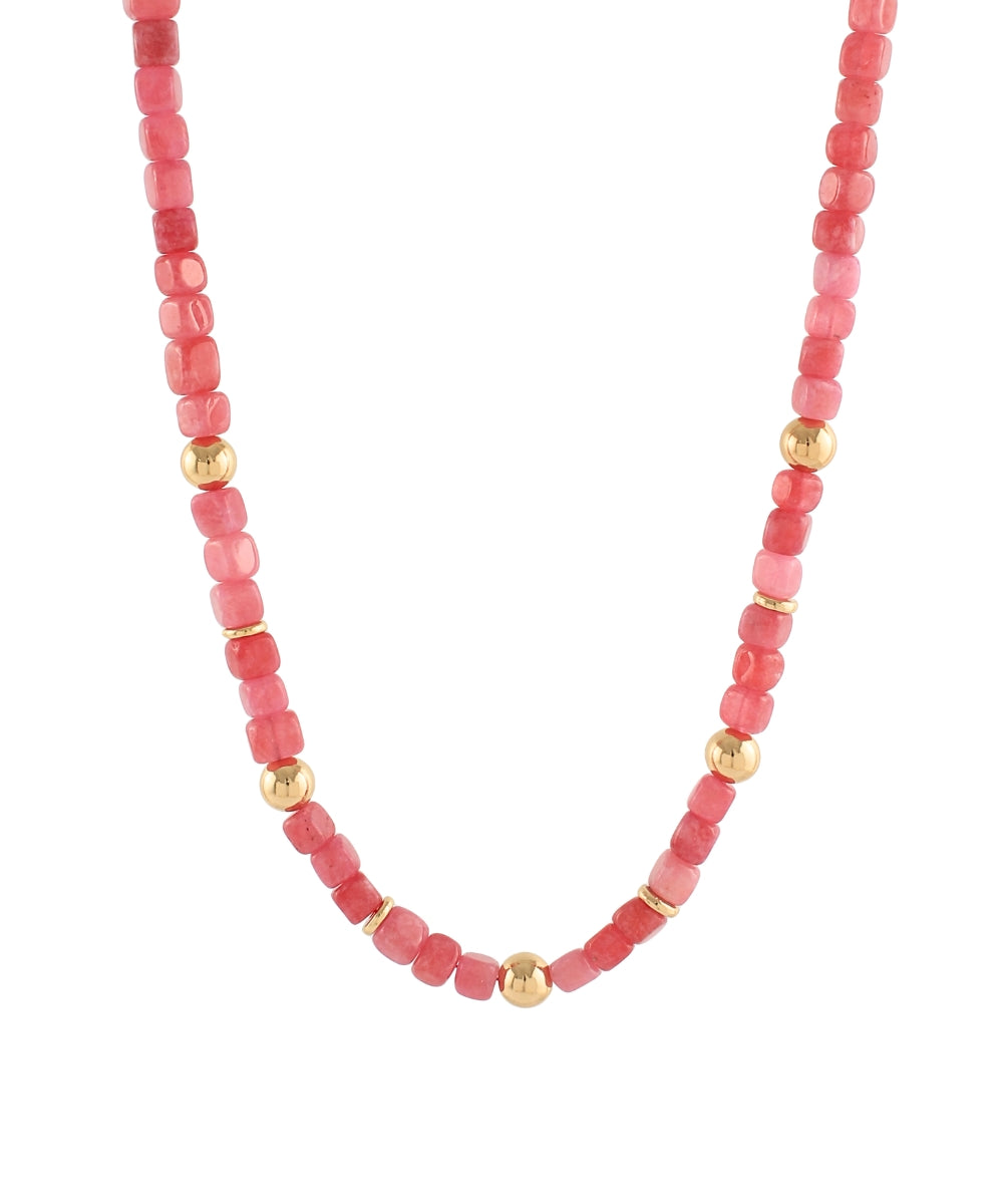 Marble Stone & Ball Necklace (Red)