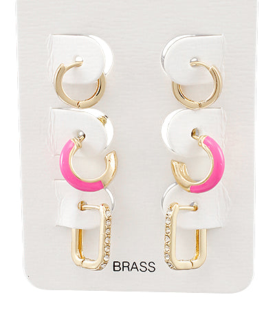 Epoxy & Crystal Hoops Set (Fuchsia)